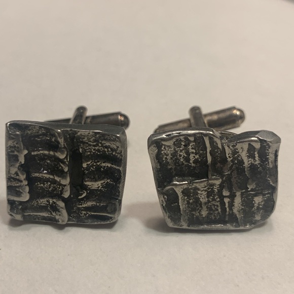 50’s 60’s BRUTALIST MODERNIST ARTIST STUDIO CUFFLINKS TESTED STERLING SILVER - Picture 1 of 11